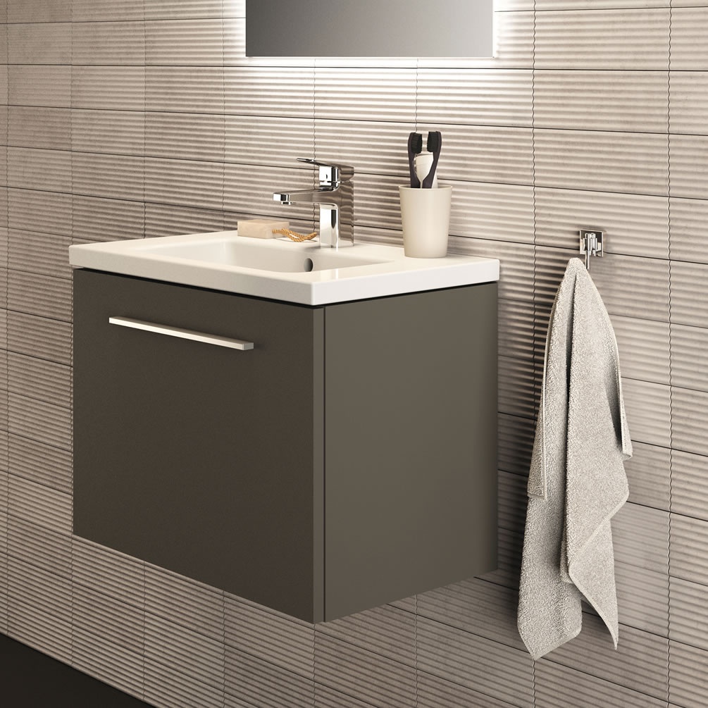 Lifestyle image of Ideal Standard i.life S 600mm Matt Quartz Grey Compact Wall-Hung Basin Vanity Unit